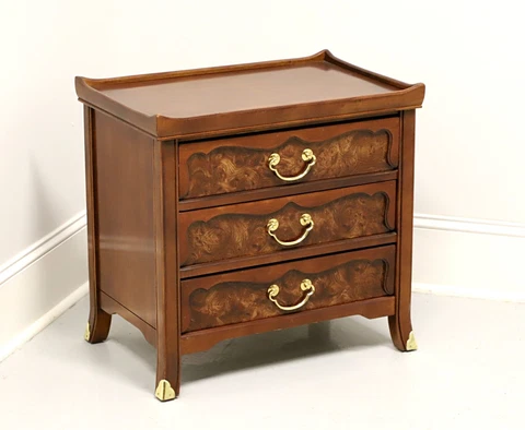 Late 20th Century Burl Walnut Asian Inspired Three-Drawer Nightstand Cover