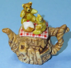 Vintage Miniature Ceramic Teapot Figurine Teddy Bears Cupcake Picnic 1-7/8" Tall - Picture 1 of 8