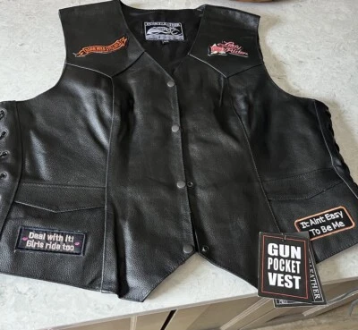 Women’s Black Event Leather Biker  motorcycle Vest  With Patches  5XL NEW - Image 1 of 4
