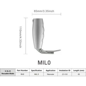 One piece video laryngoscope blade: DH02/ Miller00-1/MAC1-4/D-blade optional - Picture 1 of 9