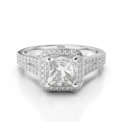 1.68 Ct Princess Cut Lab Created Diamond Engagement Ring 14K White Gold Size 5 - Image 1 of 4