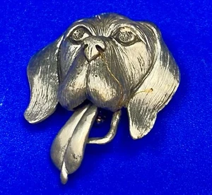 Hound Dog with Articulating Tongue Pewter Brooch Pin Signed JJ.Jonette - Picture 1 of 10
