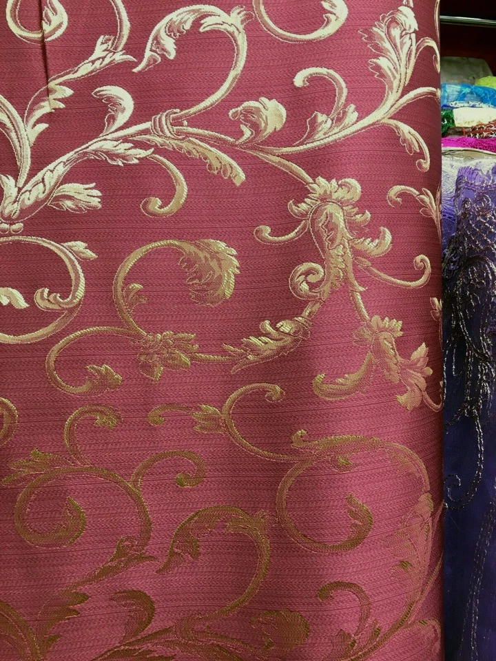 BURGUNDY GOLD Brocade Flower Floral Upholstery Drapery Fabric (110 in.) Sold BTY - Image 1 of 1