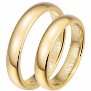 His And Hers 4mm Tungsten Gold MATCHING Wedding Engagement Ring Set -UK SELLER - Picture 1 of 8