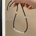 Faceted 3mm Black Spinel Natural White Baroque Pearl Necklace Bracelet Set 18''