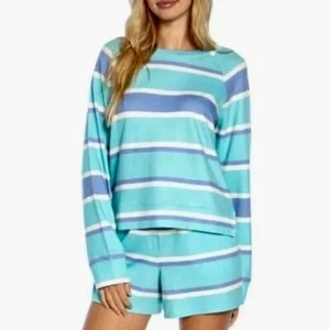 NWT!! WILDFOX Two-Piece Set Top Shorts Green Blue Stripe Loungewear XX-Large XXL - Picture 1 of 15