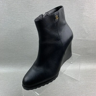 Ralph Lauren Shaley ботильоны из черной кожи миндаля носок молнии на танкетке размер 8,5B - Изображение 1 из 4