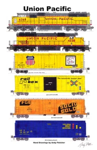 Union Pacific Train Rail Box, Solid Gold 11"x17" Poster Andy Fletcher signiert - Bild 1 von 1