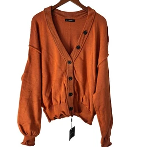 Gamiss Oversized Knit Cardigan Button Front Sweater Copper Orange Size L - Picture 1 of 7