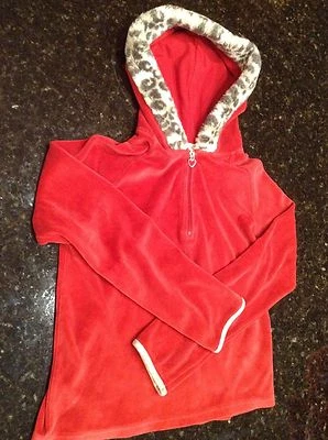 Gymboree Red Fleece Velvet Sweater w/ Leopard Faux Fur Hood Hoodie Size XS - Image 1 of 4