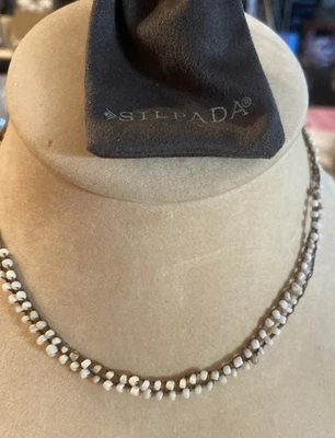 "Collar de 16"" de cuentas de plata esterlina raro vintage de 2 hilos tonos pálidos (blanco roto)" Foto 1 de 4
