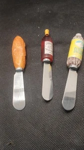 Wurst, Baguette, Wein Neuheit Vorspeisenmesser Vintage Sammlerstück 3er Set - Bild 1 von 1