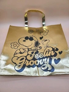 Peanuts Snoopy Reusable Shopping Bag Grocery Travel Bag Gold Feeling Groovy - Picture 1 of 7