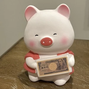 Vintage Japanese White Clay Ceramic Money Coin Piggy Bank Hand Painted 4” - Picture 1 of 11