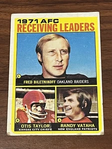 1972 Topps - AFC Leaders Fred Biletnikoff, Otis Taylor, Randy Vataha #5 (RC) VG - Picture 1 of 3