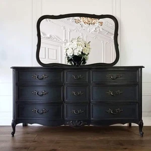 FREE SHIPPING! Vintage French Provincial Dresser Matte Black Dixie Gothic - Picture 1 of 2