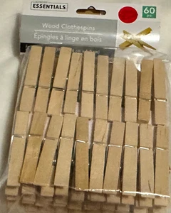 HOLZ WÄSCHEKLAMMERN HOLZ WÄSCHE GROSSE STOFFNADELN 60 STÜCK NADELN - Bild 1 von 1