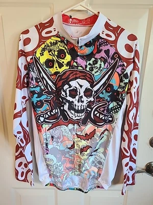 Paladin Men’s Long Sleeve Cycling Bike Jersey Med. All Over Print Pirate Skulls - Image 1 of 4