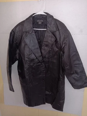 Savannah Black Genuine Leather Buttoned Pockets Lined Jacket Size large - Image 1 of 4