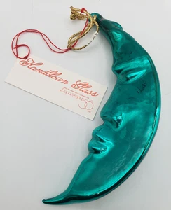 Merkur Glas Metallic Grün Halbmond Mondsichel Hänge Ornament Abt 56 NOS - Bild 1 von 10