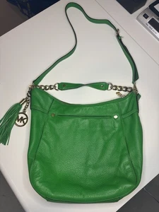 Michael Kors Pebbled Leather Handbag Green Shoulder & Tote Handle Gold Hardware - Picture 1 of 16