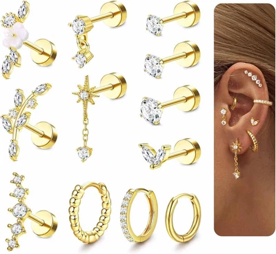 16号软骨耳环女式扁平背低过敏性手术着色剂 — 第 1/4 张图片