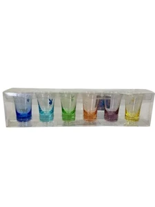 Rare Set Of 6 Playboy Shot Glasses Rainbow Vintage - Picture 1 of 4