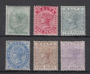 Malta 1885-90 QV SG20-SG28 Briefmarken. Montiert neuwertig (MM) - Bild 1 von 2