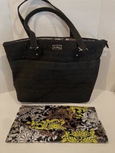 Vera Bradley Black Quilted Microfiber Large Tote Diaper Bag & Pad 16”x 12.5”x 7” - Picture 1 of 15