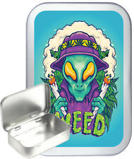 Alien Weed 50ml / 1oz Silver Hinged Tobacco Tin,Baccy Tin, Gift Box