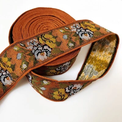 7 jardas estilo tapeçaria marrom vintage acabamento de fita rosa borda 1,75" de largura boho - Imagem 1 de 4