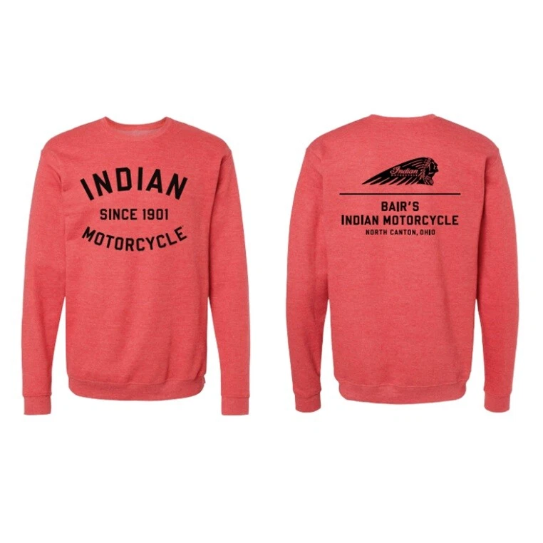 Bair’s Indian Motorcycle cuello redondo, rojo Foto 1 de 1