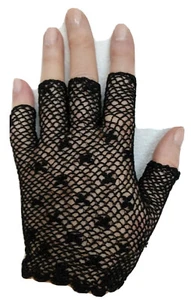Half Finger Crocheted Black Gloves Vintage Look 100% Cotton - Picture 1 of 3