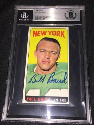 BILL BAIRD SIGNED 1965 TOPPS #111 NY JETS CARD BECKETT AUTO GRADE 10 00012394107 - Image 1 of 2