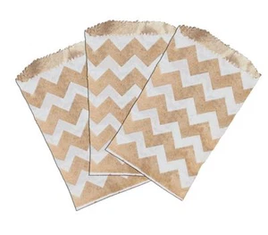 Mini bolsas de tratamiento de papel plano Kraft natural y blancas Chevron 50-3x5"" mini bolsas de papel plano - Imagen 1 de 4