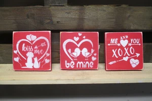 3 piece Valentines day Rustic Looking Wood Sign home Decor USA MADE !! - Picture 1 of 6