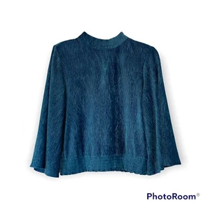Calligraphie 3/4 Sleeve Top Ribbed blouse Blue Size Medium - Picture 1 of 10