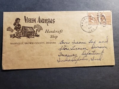 NASHVILLE, BROWN County, INDIANA 1941 Ad Postal History Cover Handcraft Shop - Image 1 of 2