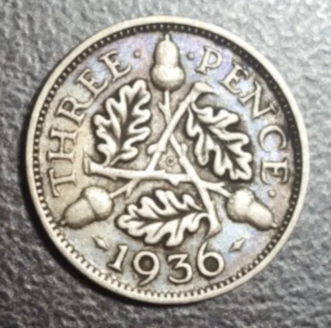 1936 Great Britain 3 Pence Silver Coin Km 831 George V Cover