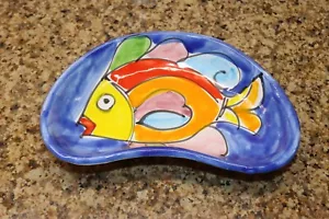 La Musa Italy Hand Painted Colorful Decorative kidney shaped 7½" fish Dish - Picture 1 of 4
