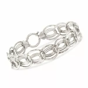 7" Hammered Interlocking Multi Curb Link Bracelet Real 14K White Gold QVC - Picture 1 of 4
