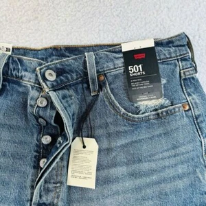 Levi's 501 Women's Shorts new tags Size 33 Button Fly Raw Hem Distressed Blue - Picture 1 of 14