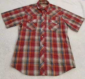 Wrangler Western Fashion Shirt Men's Medium Short Sleeve Pearl Snap Plaid Casual - Picture 1 of 9
