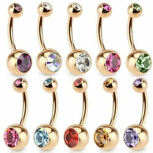 Rose Gold Belly Button Ring Gold Over Surgical Steel 14g - Image 1 of 1