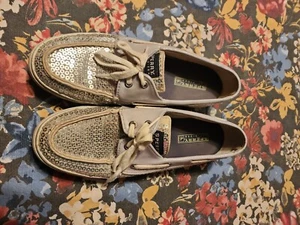 Women’s Sperry Top-Sider Sequins Shiny Silver Deck Boat Casual Shoes US 8 - Picture 1 of 6