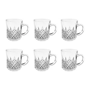 Set of 6 Clear Glass Tea Cup Coffee Green Tea Kahwa Hot Cold Gift - Picture 1 of 9