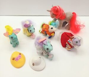 G1 Lot My Little Pony 6 Babies 1 Adult Flocked Unicorn. Rattles/Clothes/Diapers 