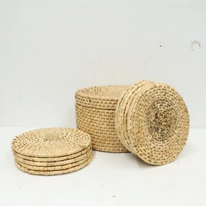 Juego de posavasos de remache de fibra natural de cardo whicker de ratán de colección de 6 pulgadas de diámetro - Imagen 1 de 17