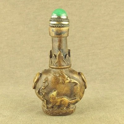 Botella de tabaco de piedra antigua dinastía Qing china patrones de jarrón animal tallado a mano Foto 1 de 4