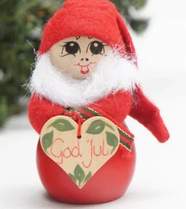 Statuina vintage svedese fatta a mano in legno gnomo di Natale Pegdoll Dio Jul Tomte - Foto 1 di 6